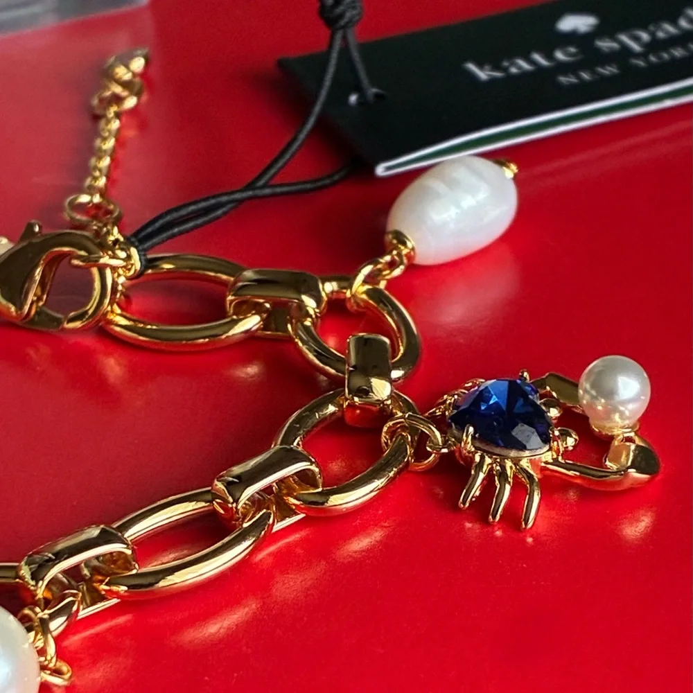 kate spade Gold-Tone Bracelet with Blue Crystal and Pearl Charms - Picture 9 of 13